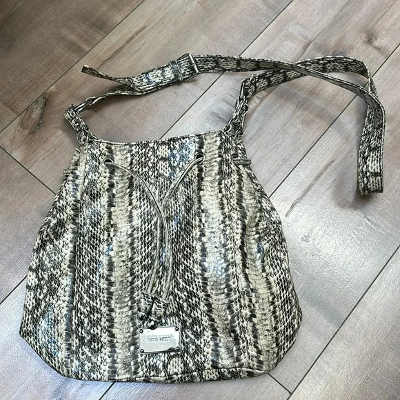 Nine West Faux Snakeskin Crossbody Bucket & Drawstring Bag - Picture 1 of 7